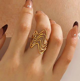 TFC Waveform Gold Plated Adjustable Ring