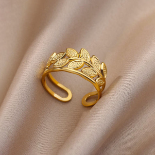 TFC Textured Leaf Gold Plated Adjustable Ring