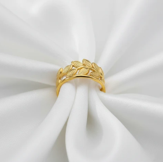 TFC Textured Leaf Gold Plated Adjustable Ring