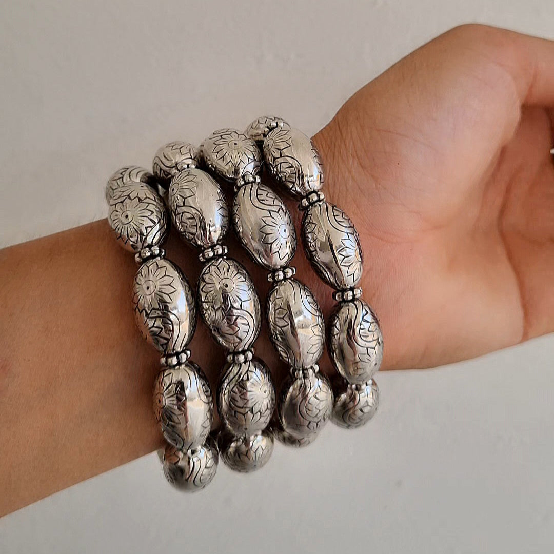 TFC Flower Craft Oxidised Silver Plated Bracelet ( set of 4)