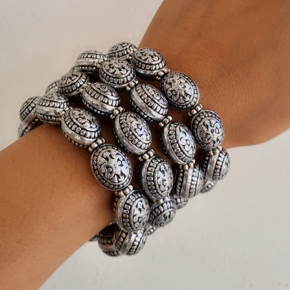 TFC Breeze Knot Oxidised Silver Plated Bracelet (Set of 4)