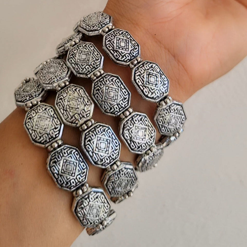 TFC Nova Link Oxidised Silver Plated Bracelet (set of 4)