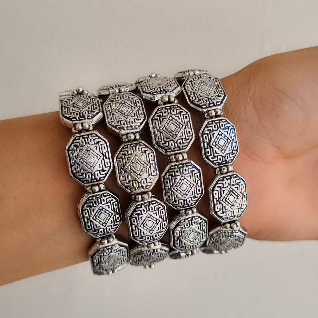 TFC Nova Link Oxidised Silver Plated Bracelet (set of 4)