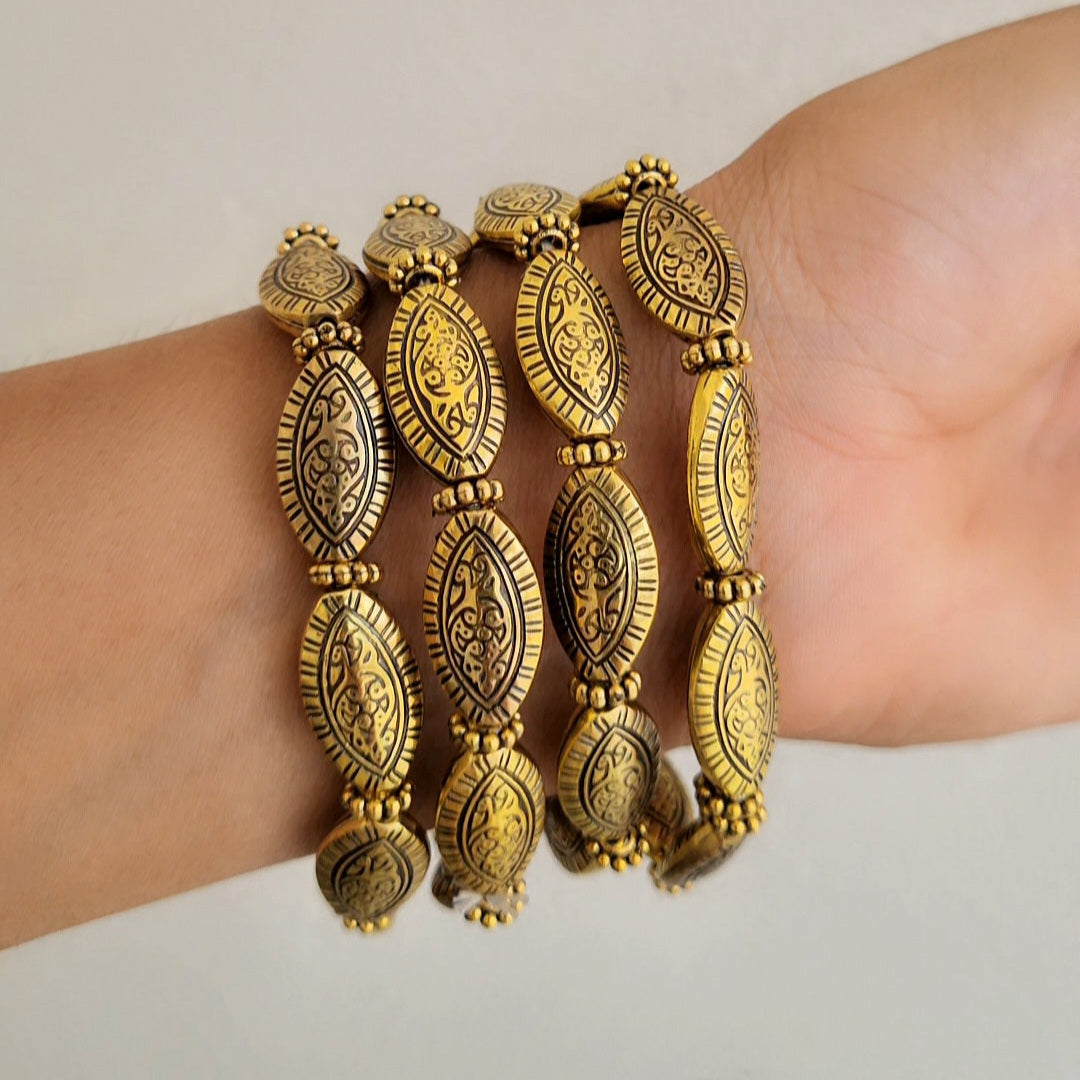 TFC Ovallore Oxidised Gold Plated Bracelet (set of 4)