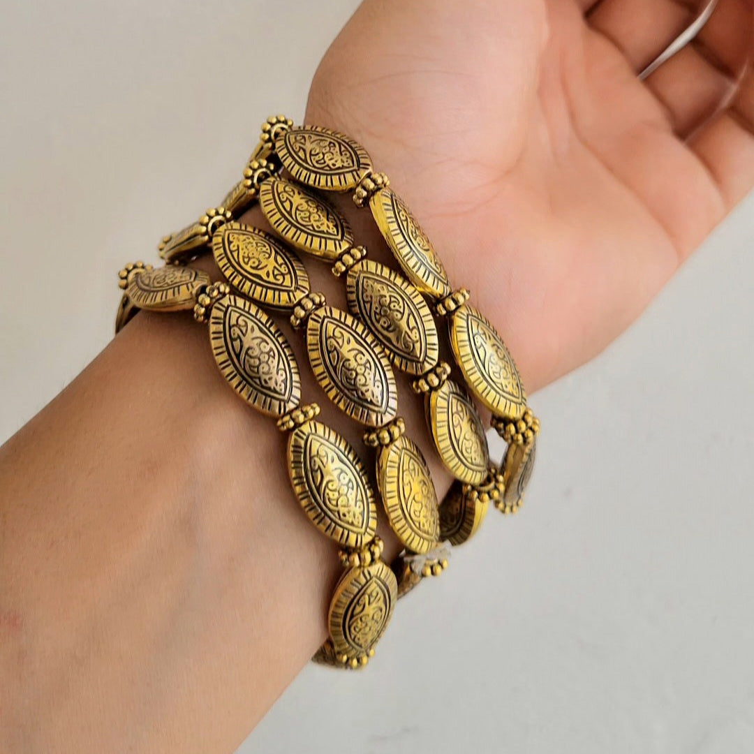 TFC Ovallore Oxidised Gold Plated Bracelet (set of 4)