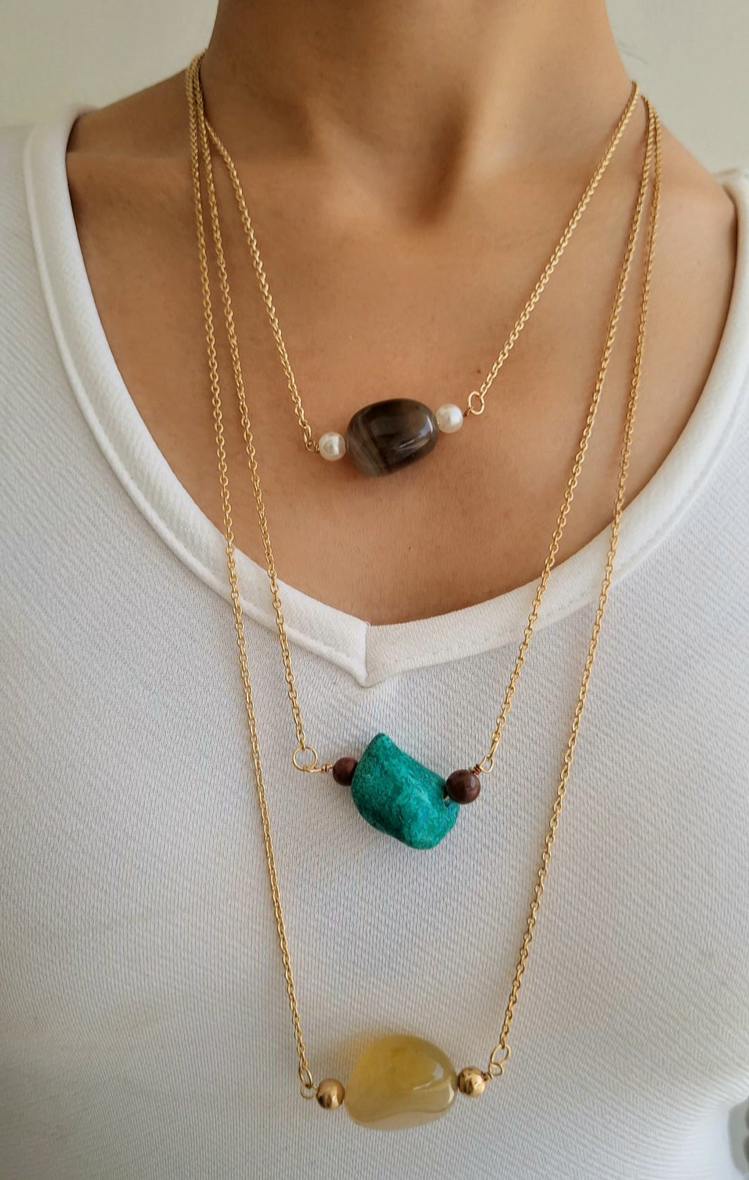 TFC Mix Stone Trio Gold Plated Layered Necklace