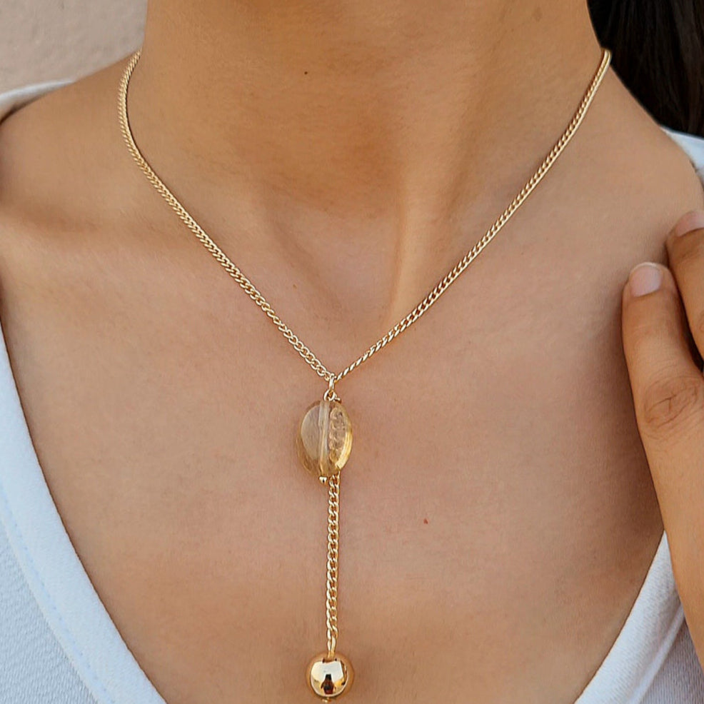 TFC Mustard Bead Gold Plated Pendant Necklace