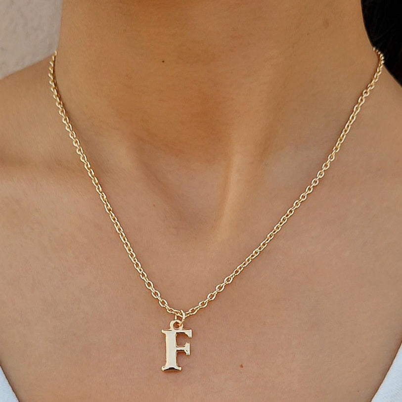 TFC Small Letter F - Gold Plated Pendant Necklace