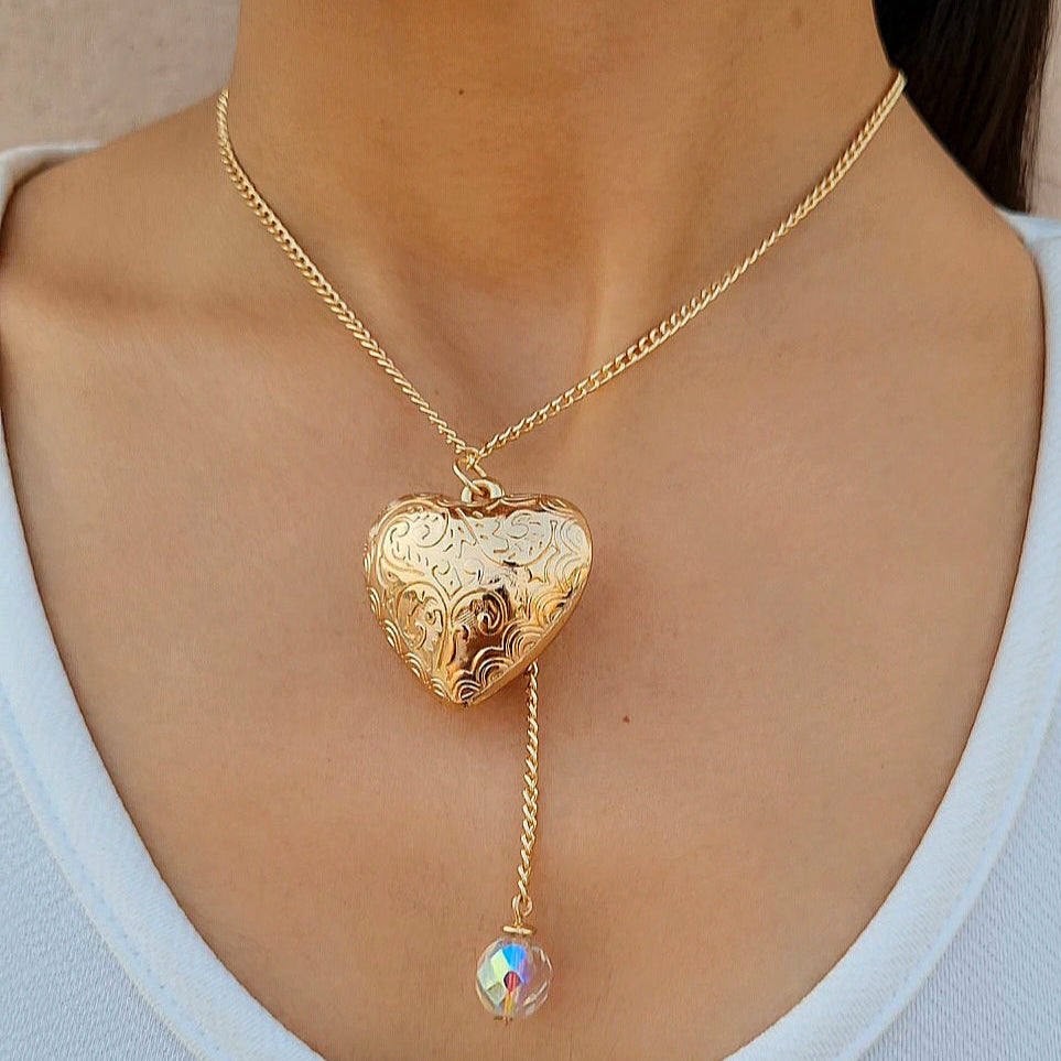 TFC Crafted Heart With Chrome Bead Gold Plated Necklace