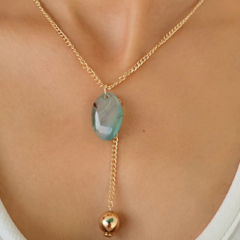 TFC Sea Green Ocean Stone Gold Plated Pendant Necklace