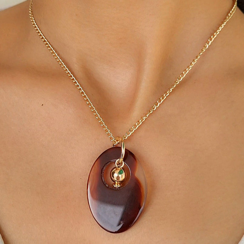 TFC Brown & Black Resin Stone Gold Plated Necklace