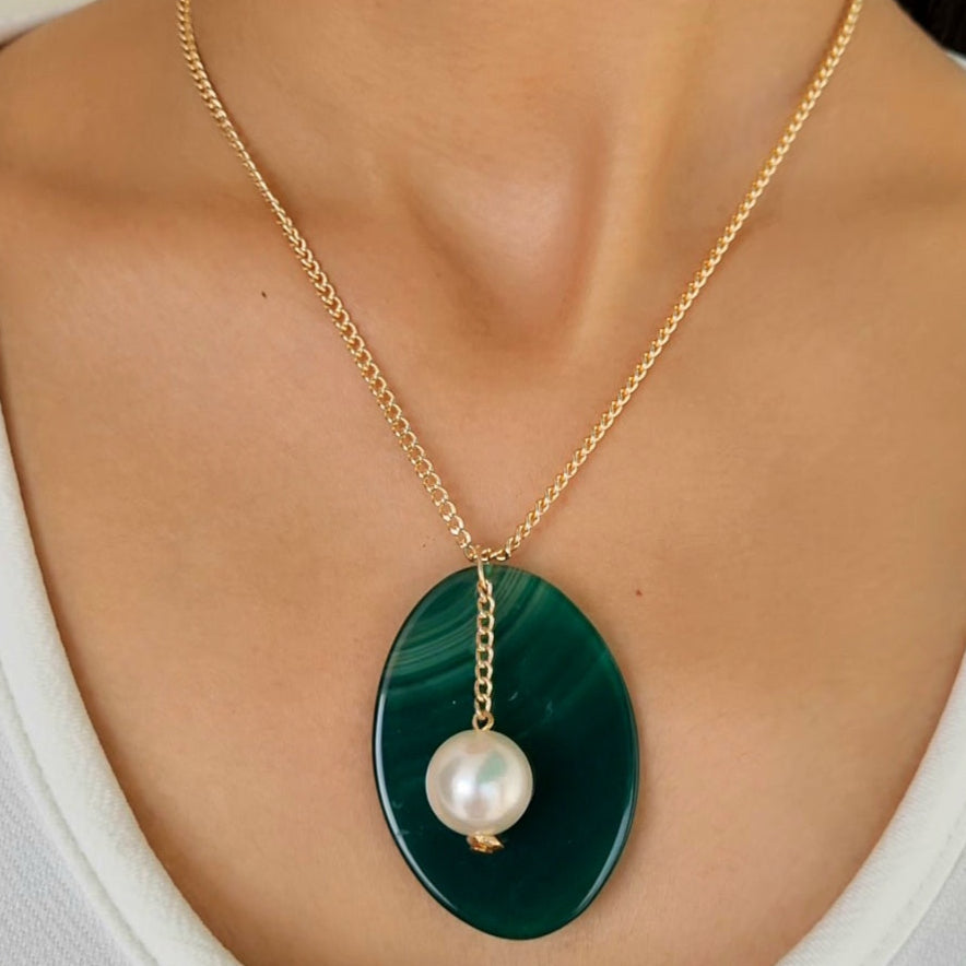 TFC Green Nature Mosaic Pearl Gold Plated Necklace