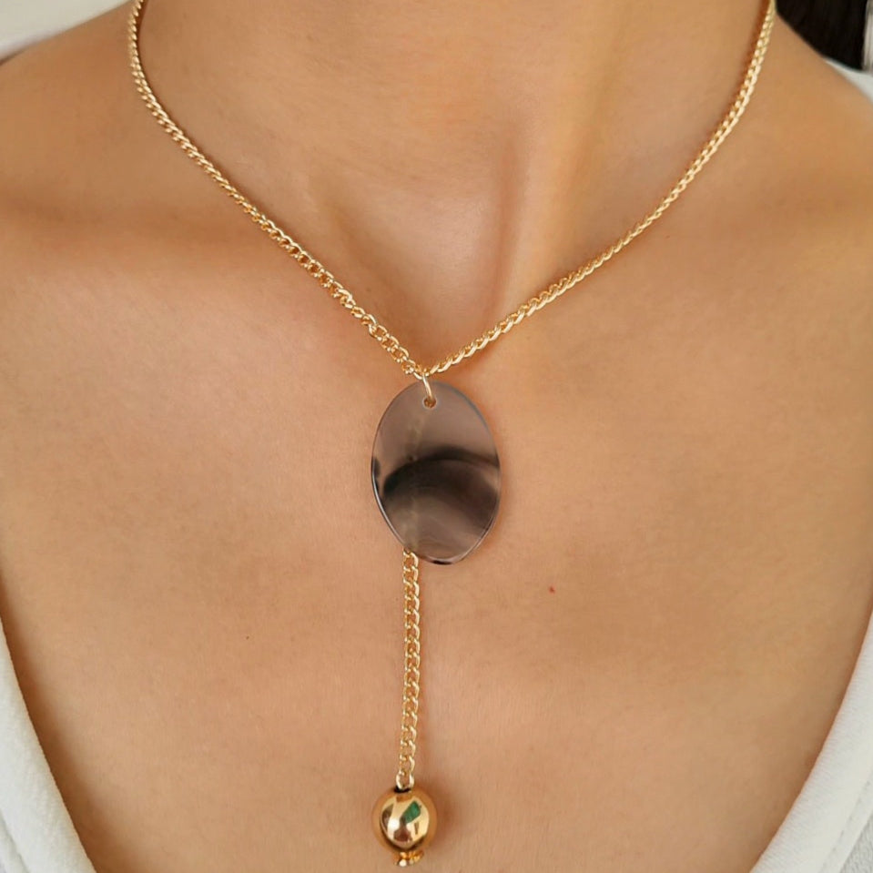 TFC Beige & Black Sleek Gold Plated Pendant Necklace