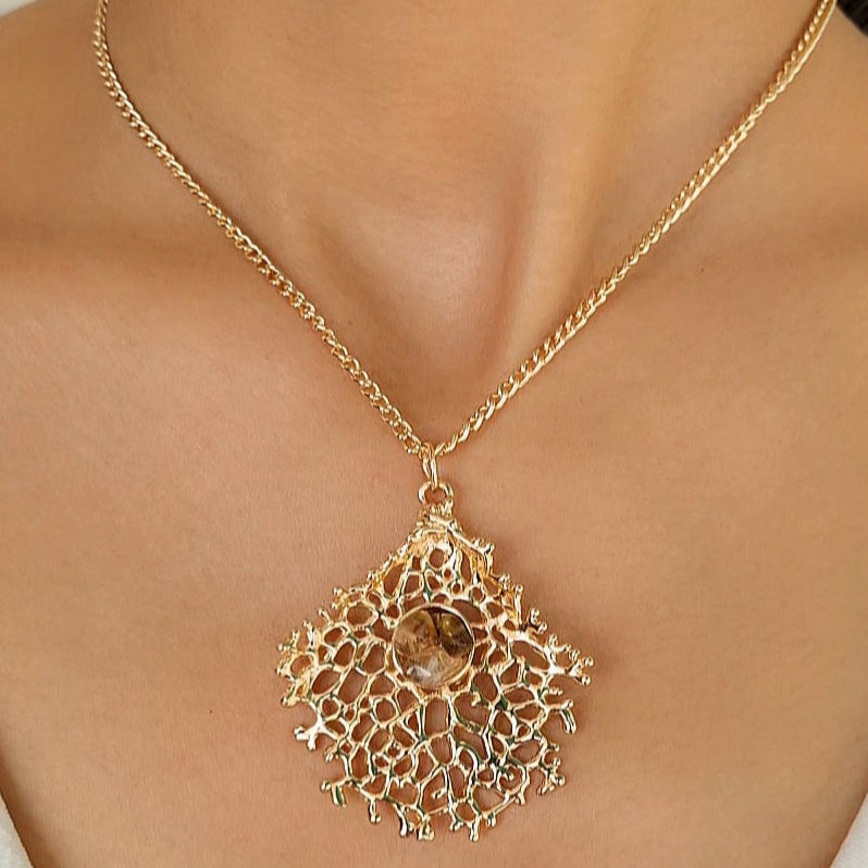 TFC Spider Web Gemstone Gold Plated Necklace