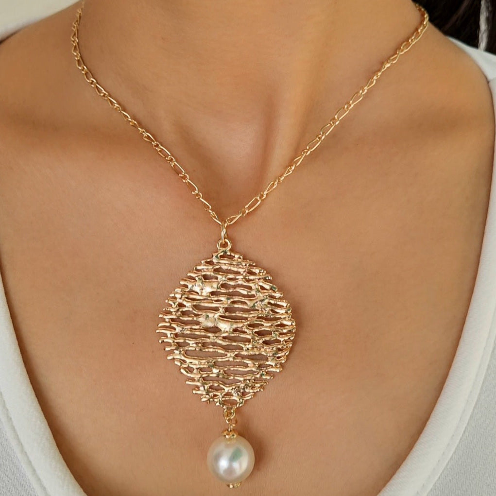 TFC Mashed Glow Pearl Drop Gold Plated Pendant Necklace