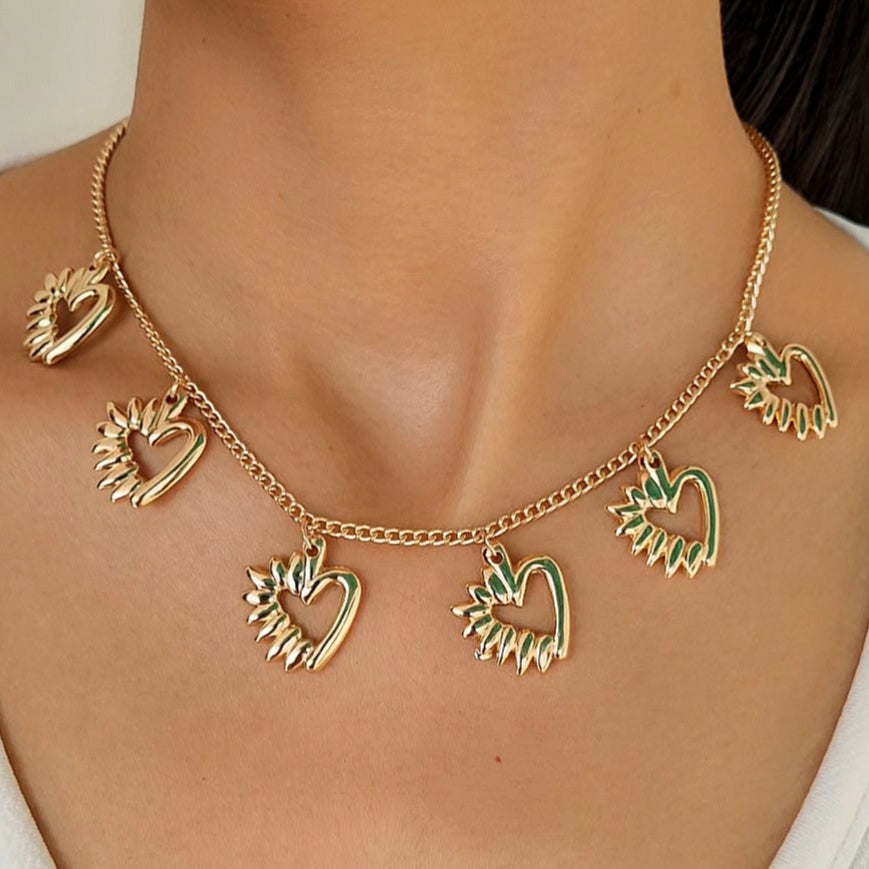TFC Six Flaming Hearts Gold Plated Necklace