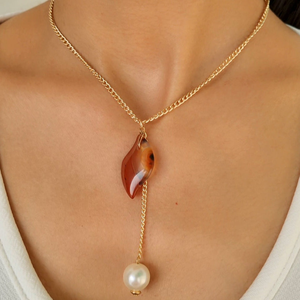 TFC Dusk Gleam Pearl Drop Gold Plated Necklace