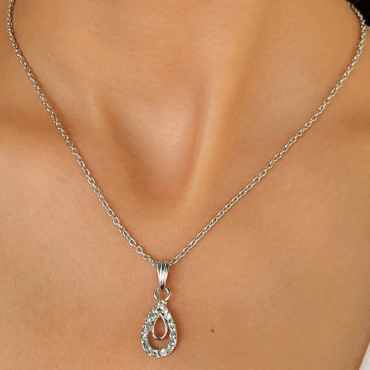 TFC Crystal Teardrop Elegance Silver Plated Necklace