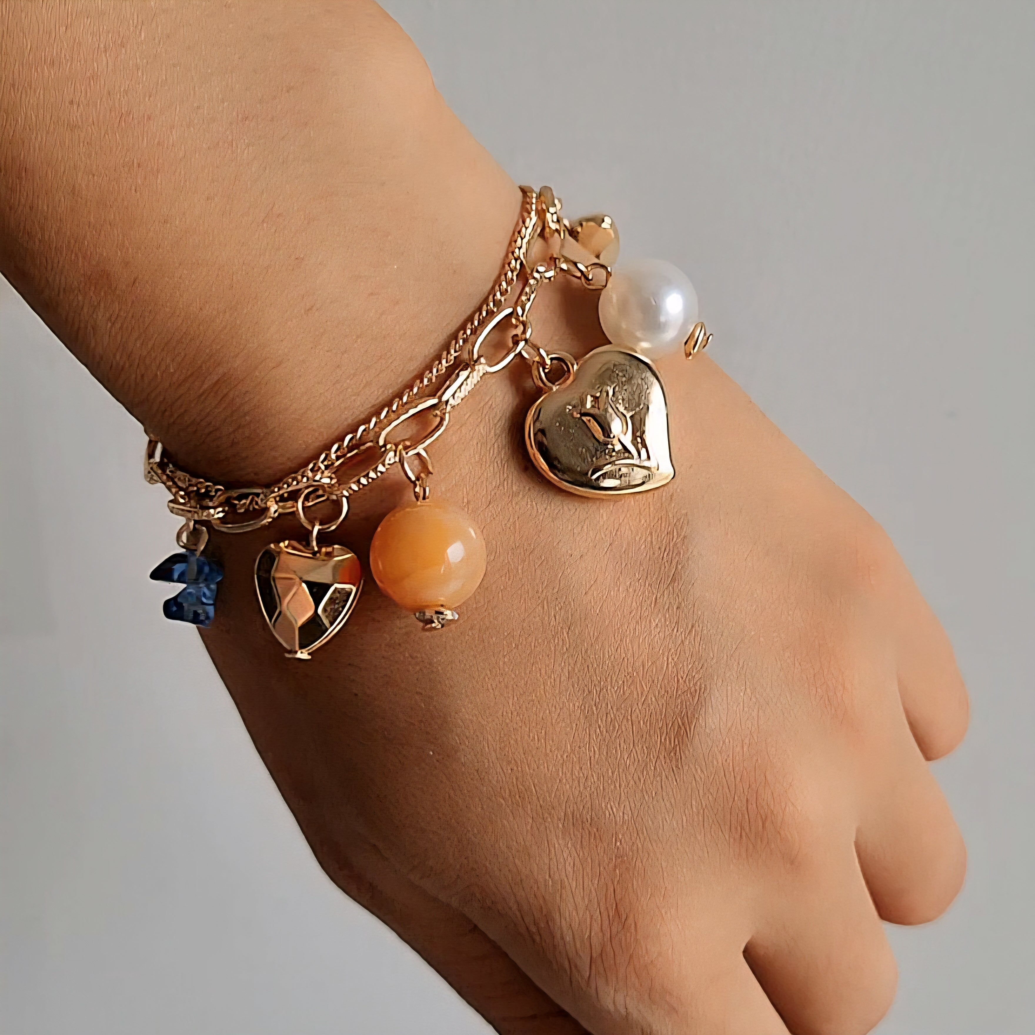 TFC Rose Heart Charms Gold Plated Bracelet