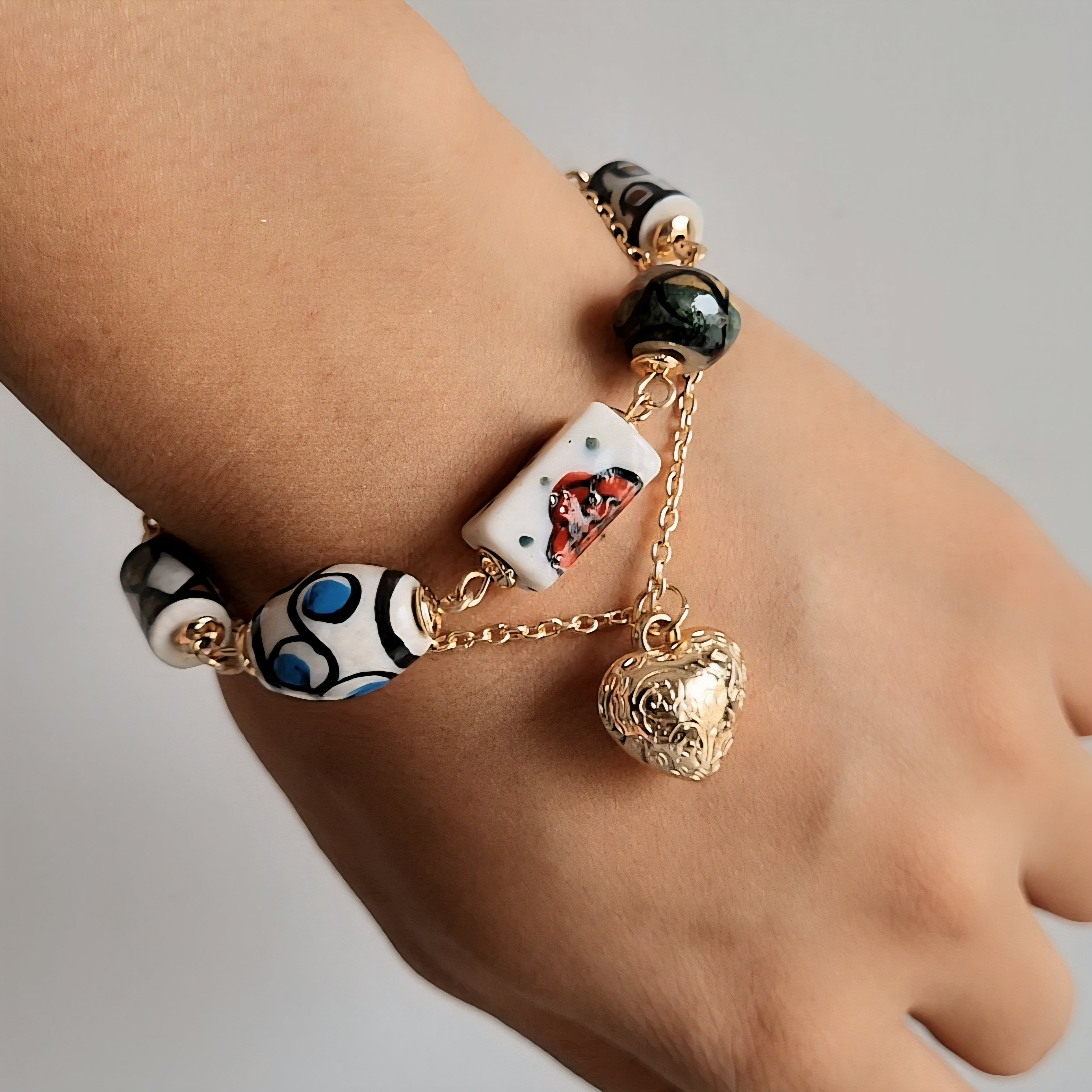 TFC Pottery Heart Charms Gold Plated Bracelet