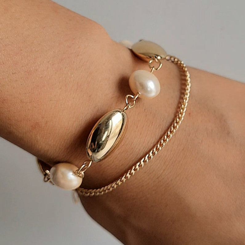 TFC Pearl Oval Charms Gold Plated Bracelet