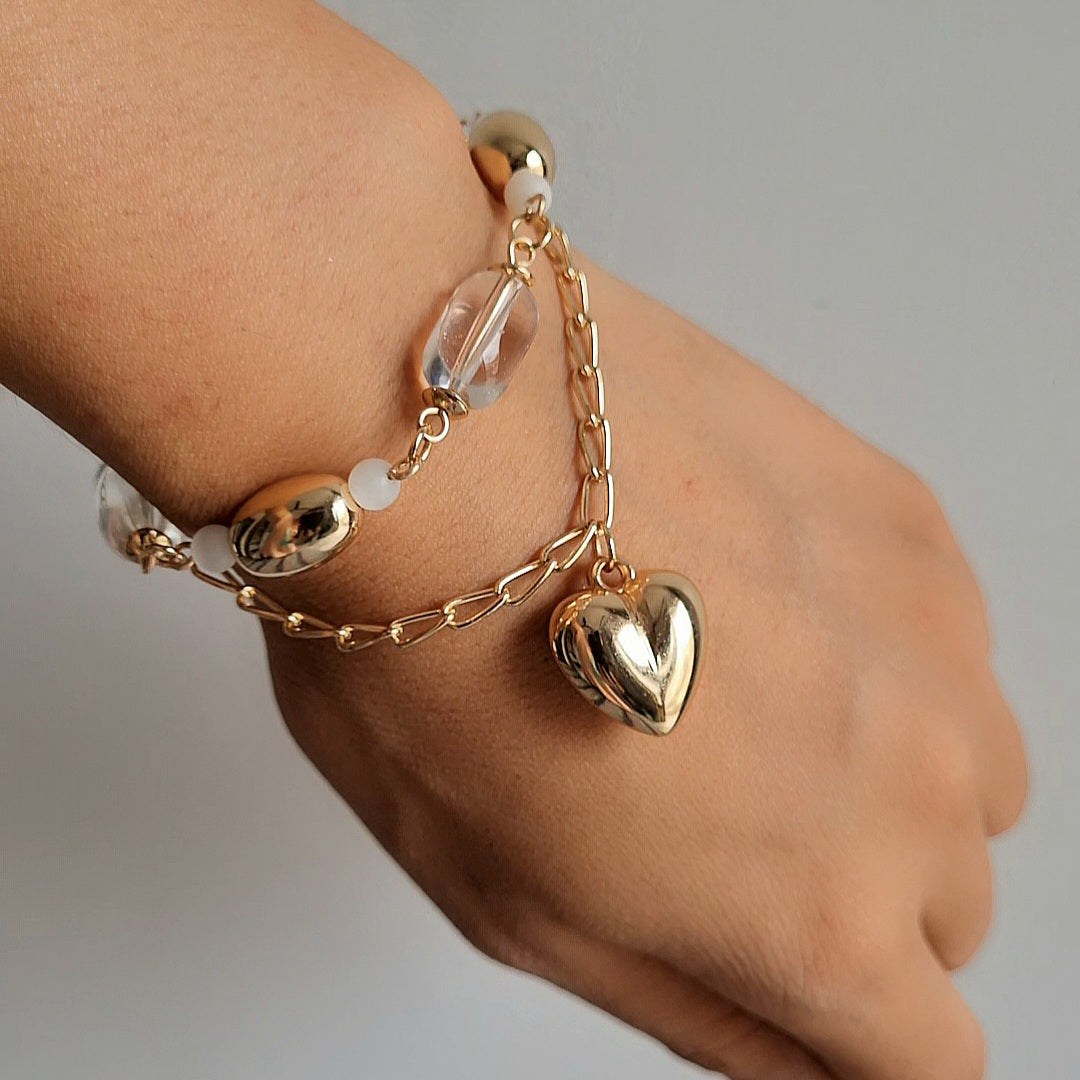 TFC Transy Bead Heart Gold Plated Bracelet