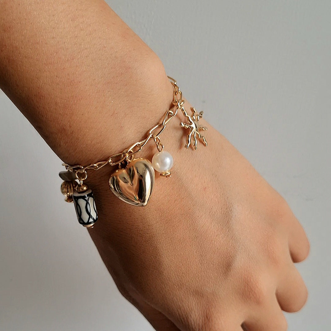 TFC Heart Sun Bead Charm Gold Plated Bracelet