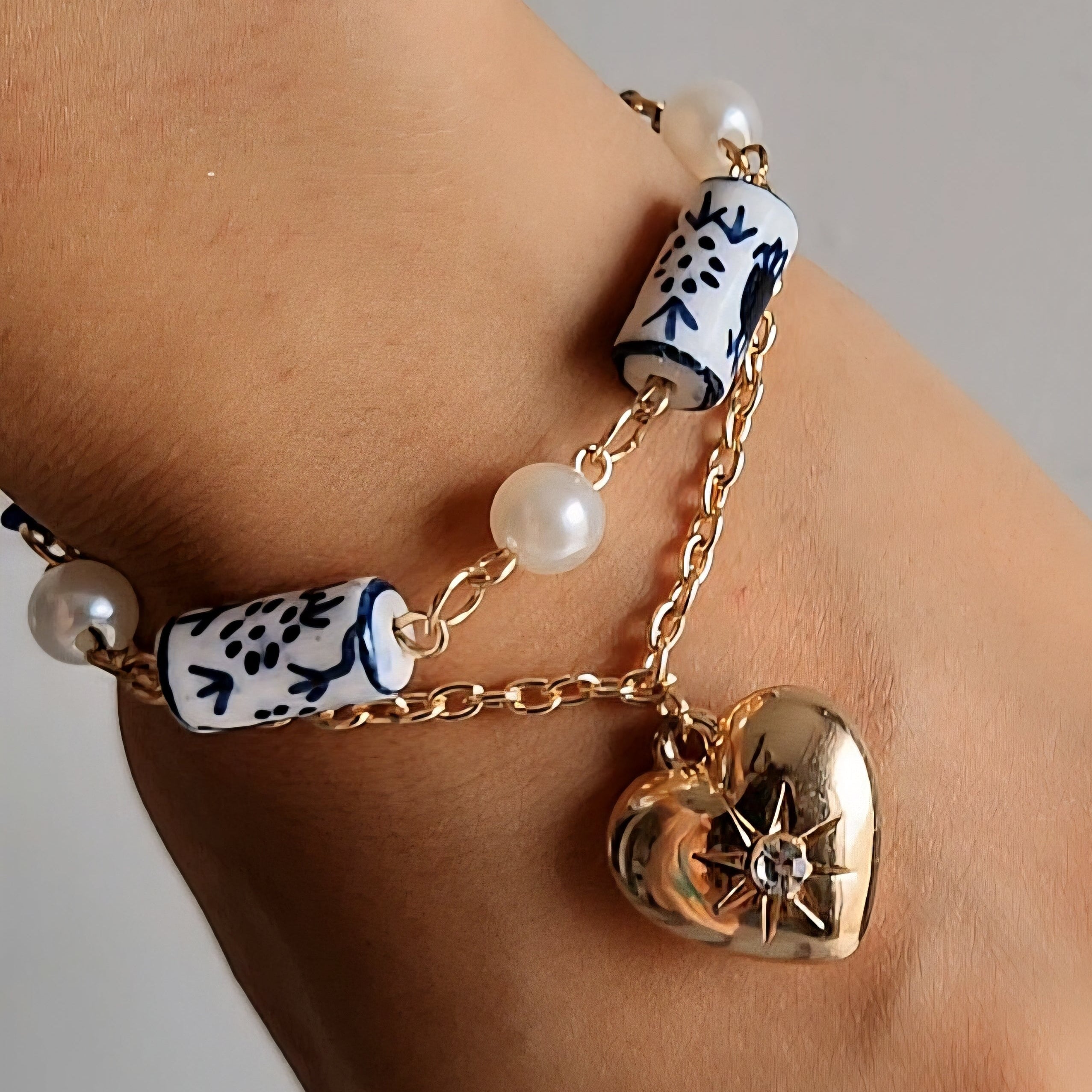 TFC Heart & Pottery Charms Gold Plated Bracelet