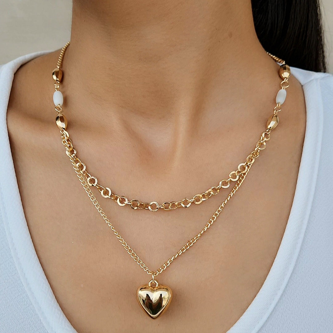 TFC Tokens Heart Gold Plated Layered Necklace