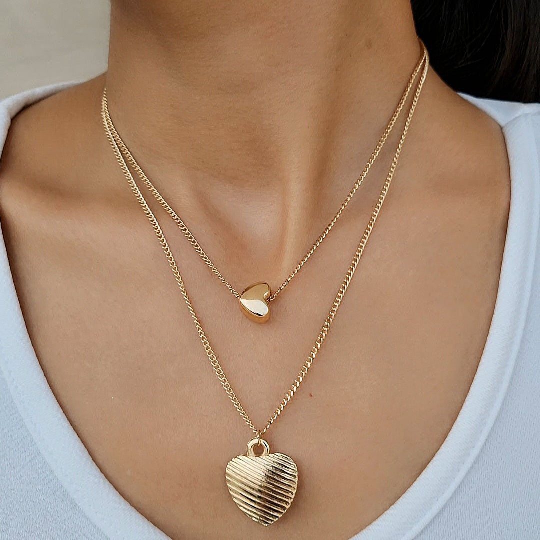 TFC Double Heart Line Gold Plated Necklace