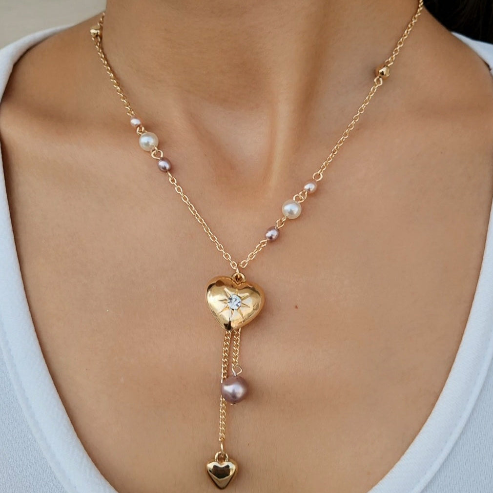 TFC Pearl Love Charms Gold Plated Necklace