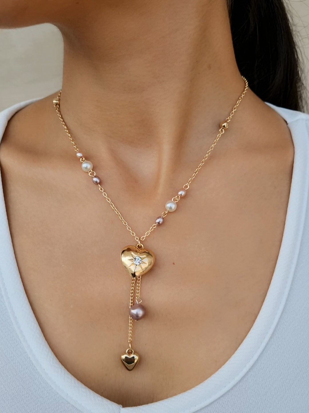 TFC Pearl Love Charms Gold Plated Necklace