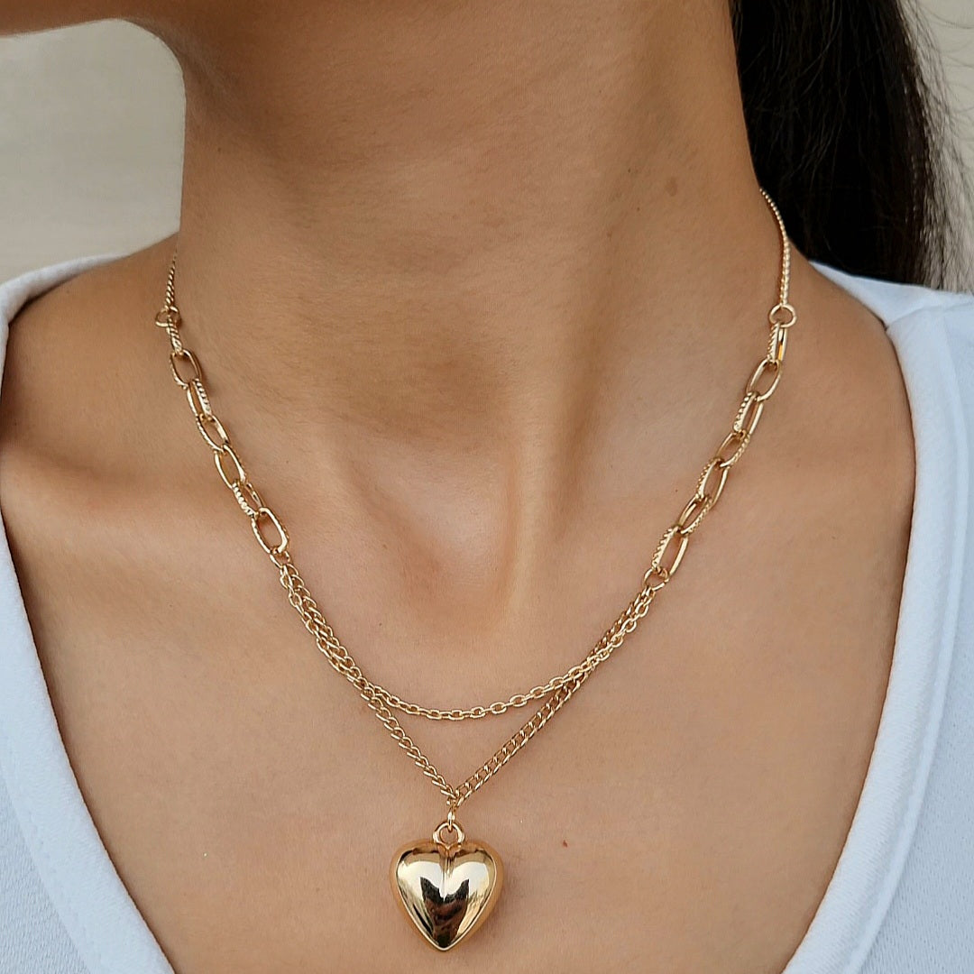 TFC Plane Heart Gold Plated Layered Necklace