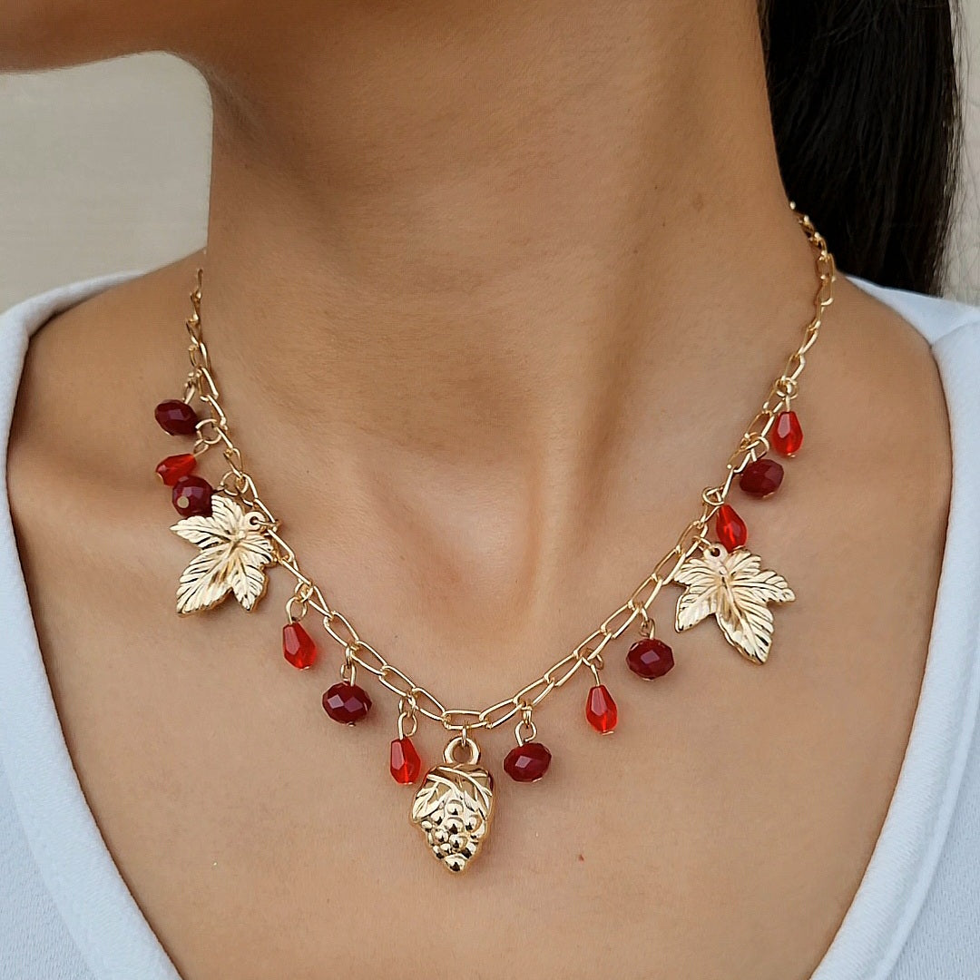 TFC Red Uncut Leaf Charm Gold Plated Necklace