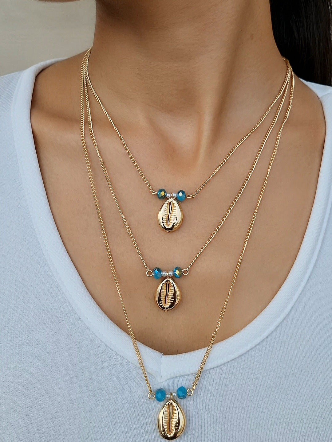 TFC Shells Gold Plated Layered Necklace