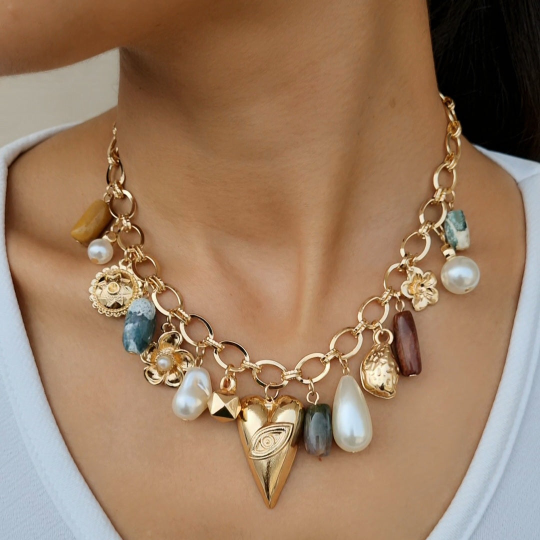 TFC Heart Soul Charms Gold Plated Necklace