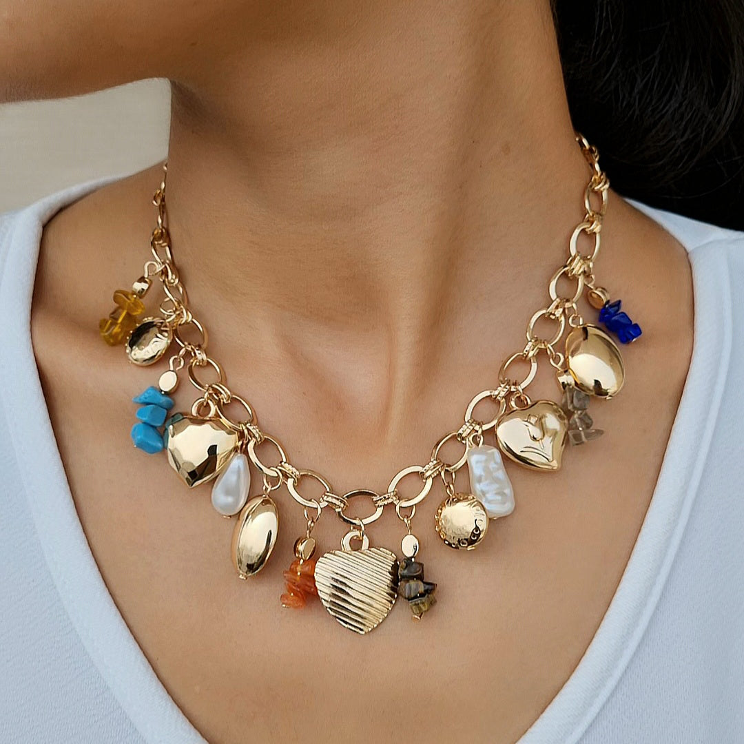 TFC Peaceful Beads Charms Gold Plated Necklace