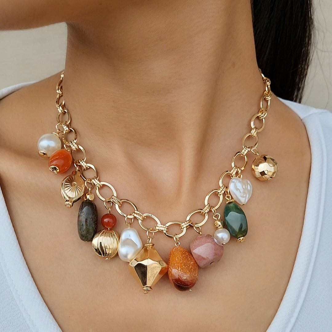 TFC Stone Bliss Beads Charms Gold Plated Necklace