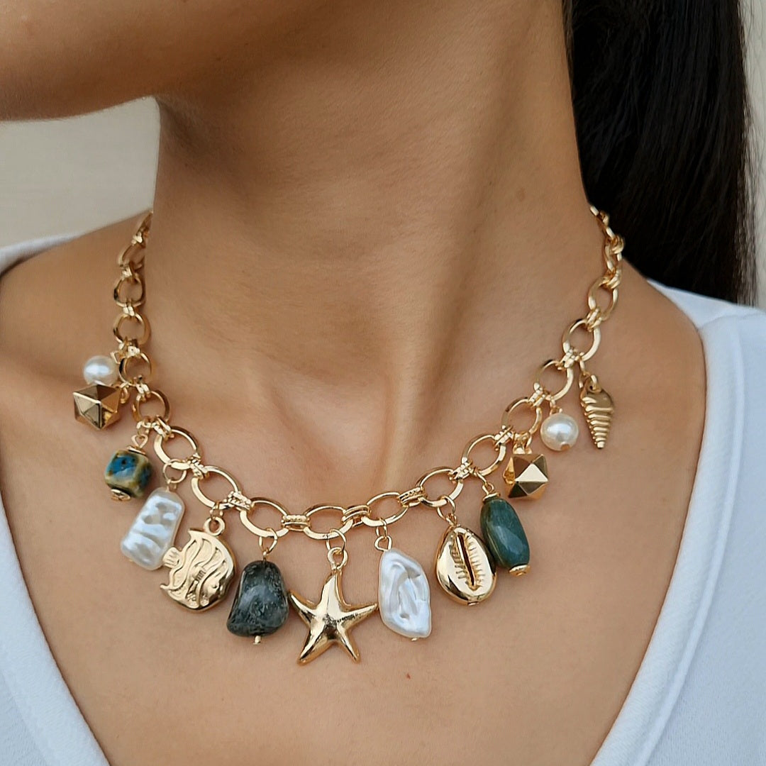 TFC Coastal Beads Charms Gold Plated Necklace