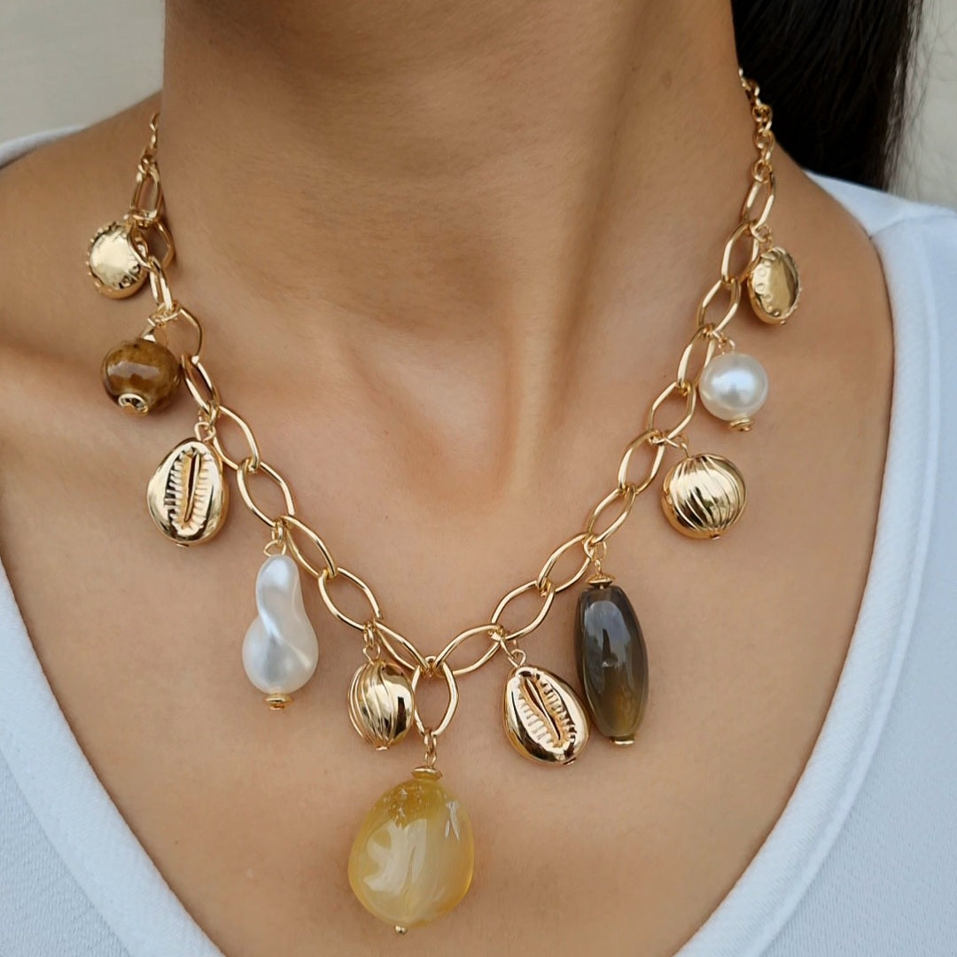TFC Yellow Bead Charms Gold Plated Necklace