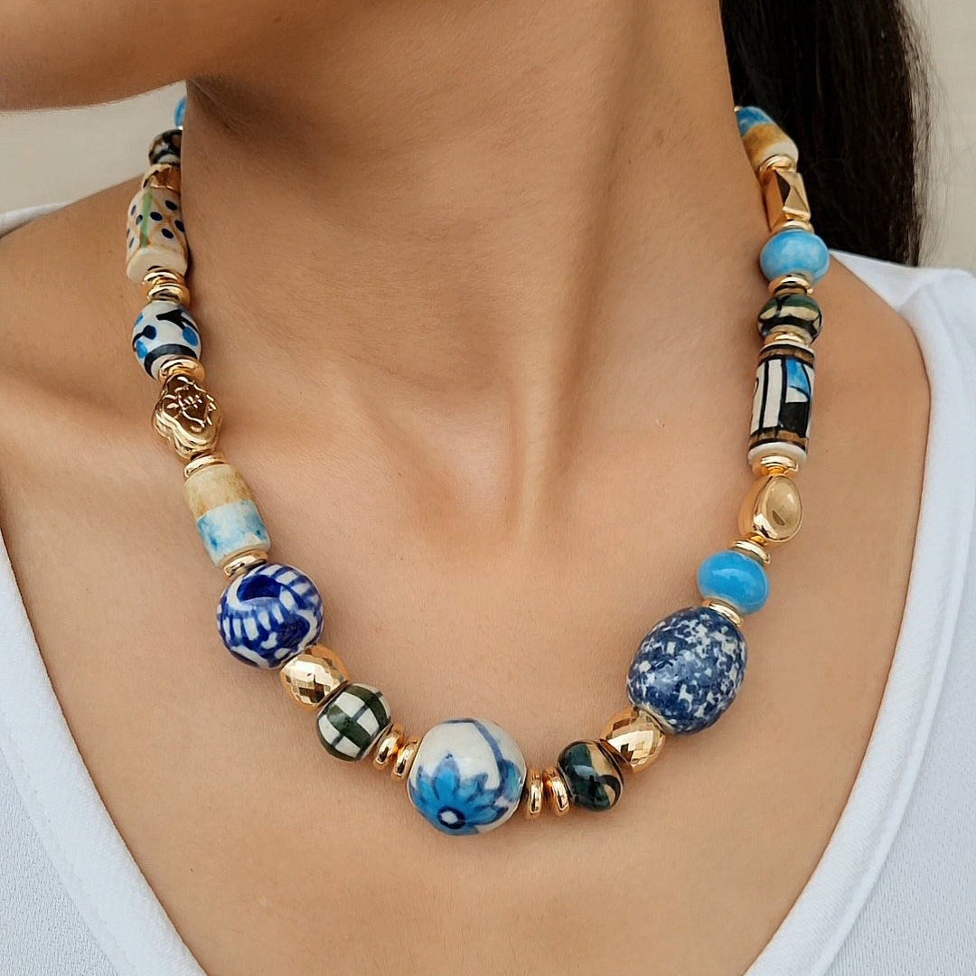 TFC Sparkle Bead Charms Gold Plated Necklace