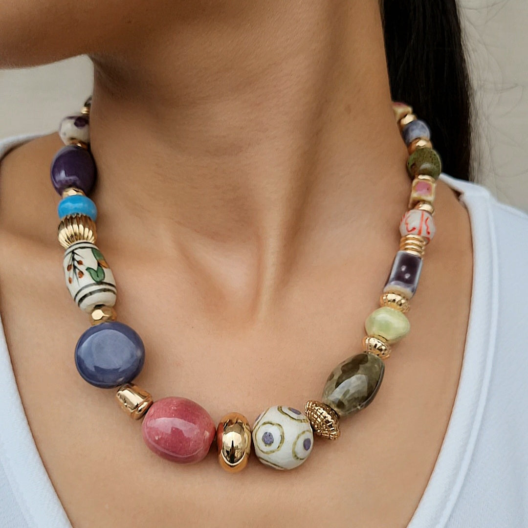 TFC Colourful Bead Charms Gold Plated Necklace