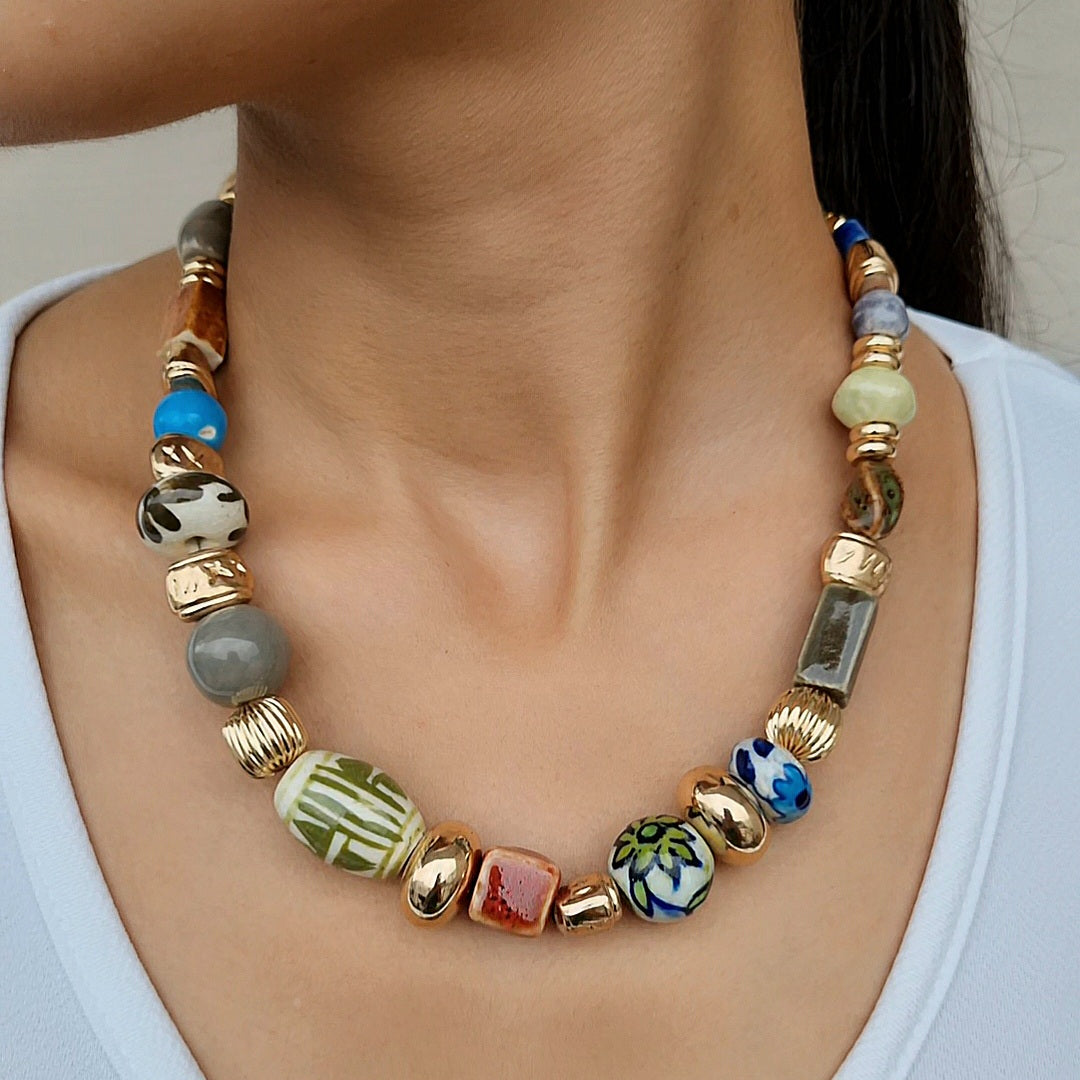 TFC Bold Bead Charms Gold Plated Necklace
