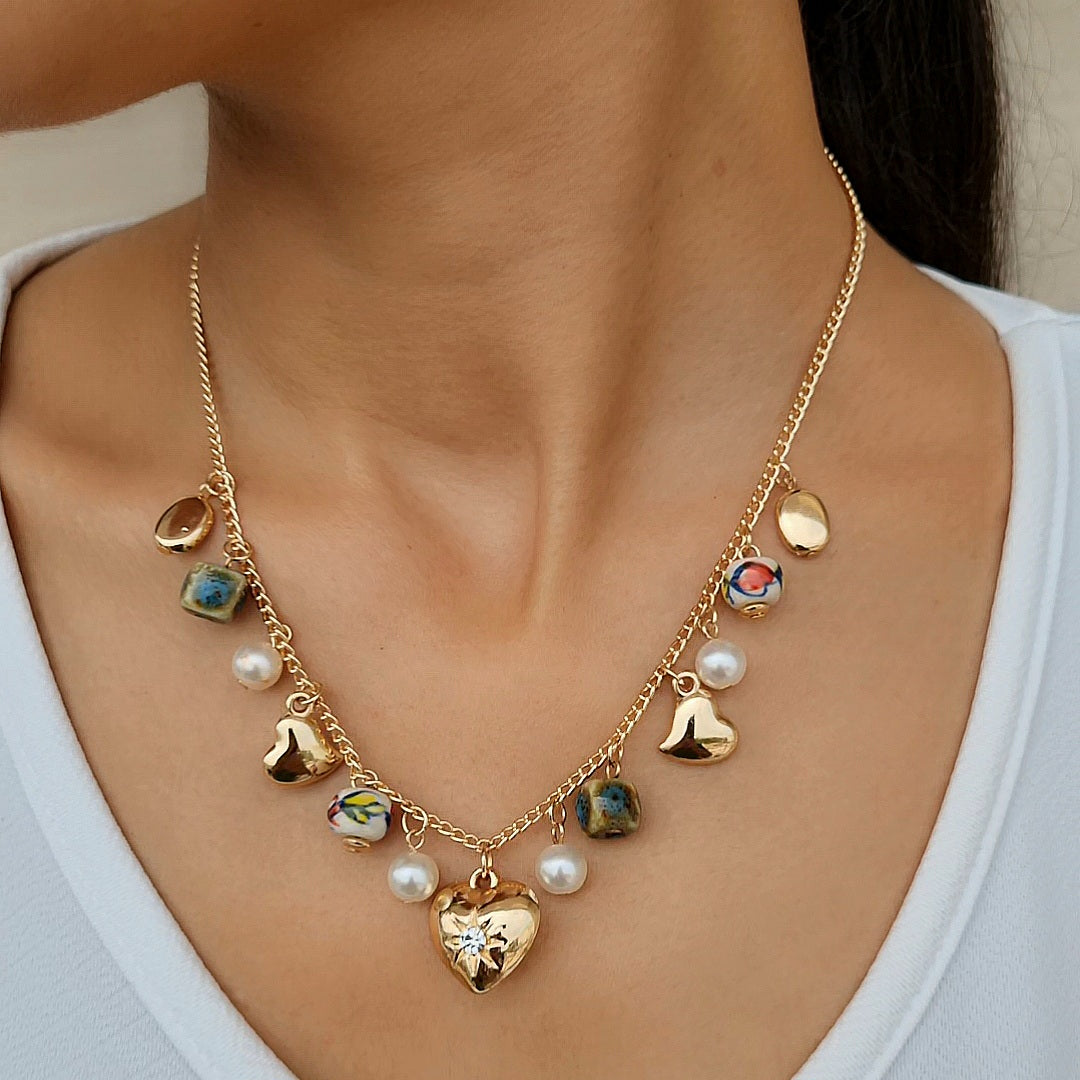 TFC Stone Heart Charm Gold Plated Necklace