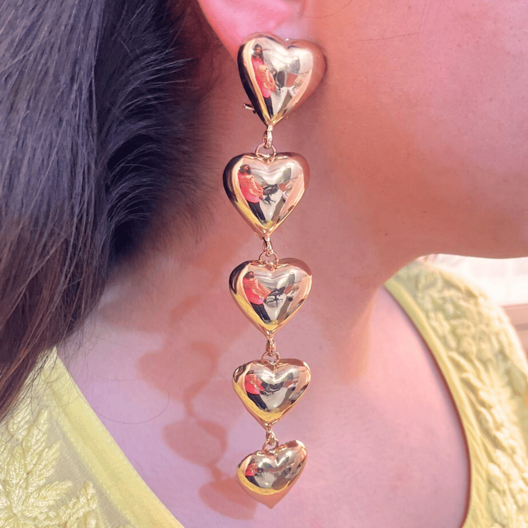 TFC 5 Heart String Gold Plated Dangler Earrings