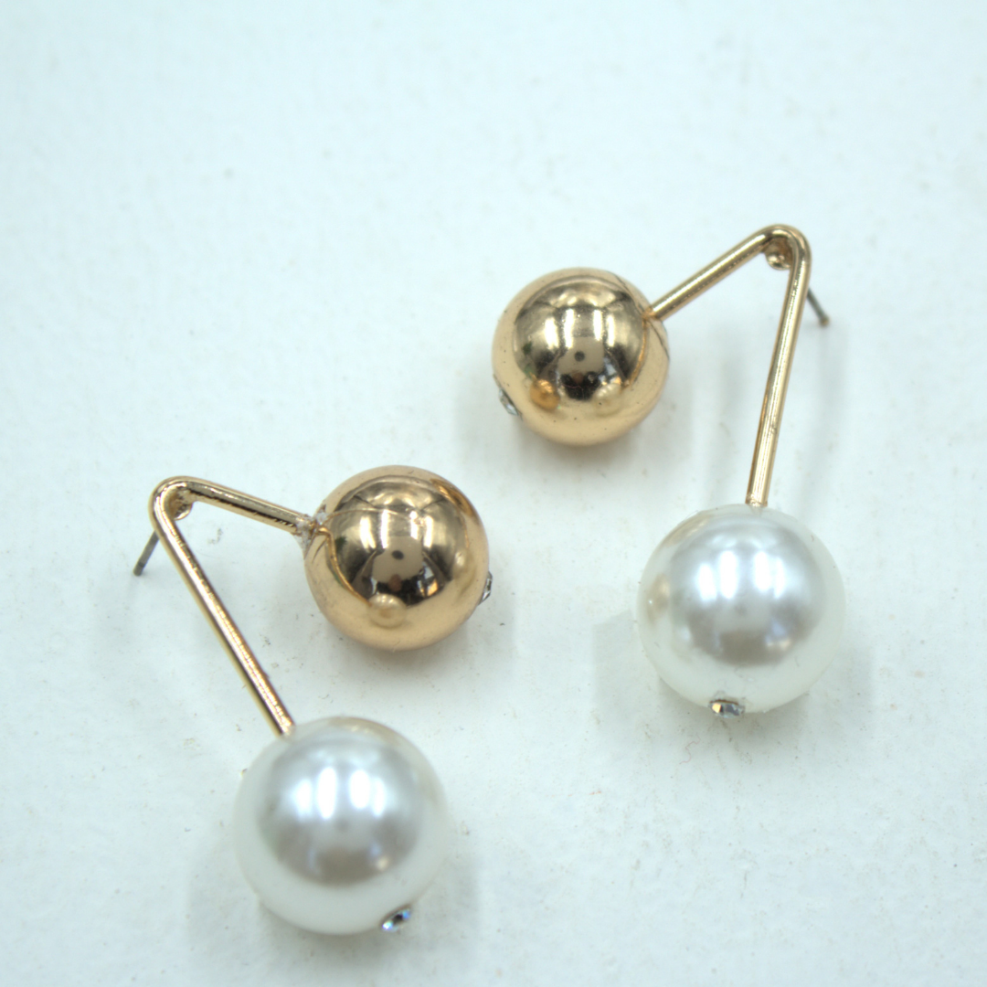 TFC Angular Bold Bead & Pearl Gold Plated Dangler Earrings