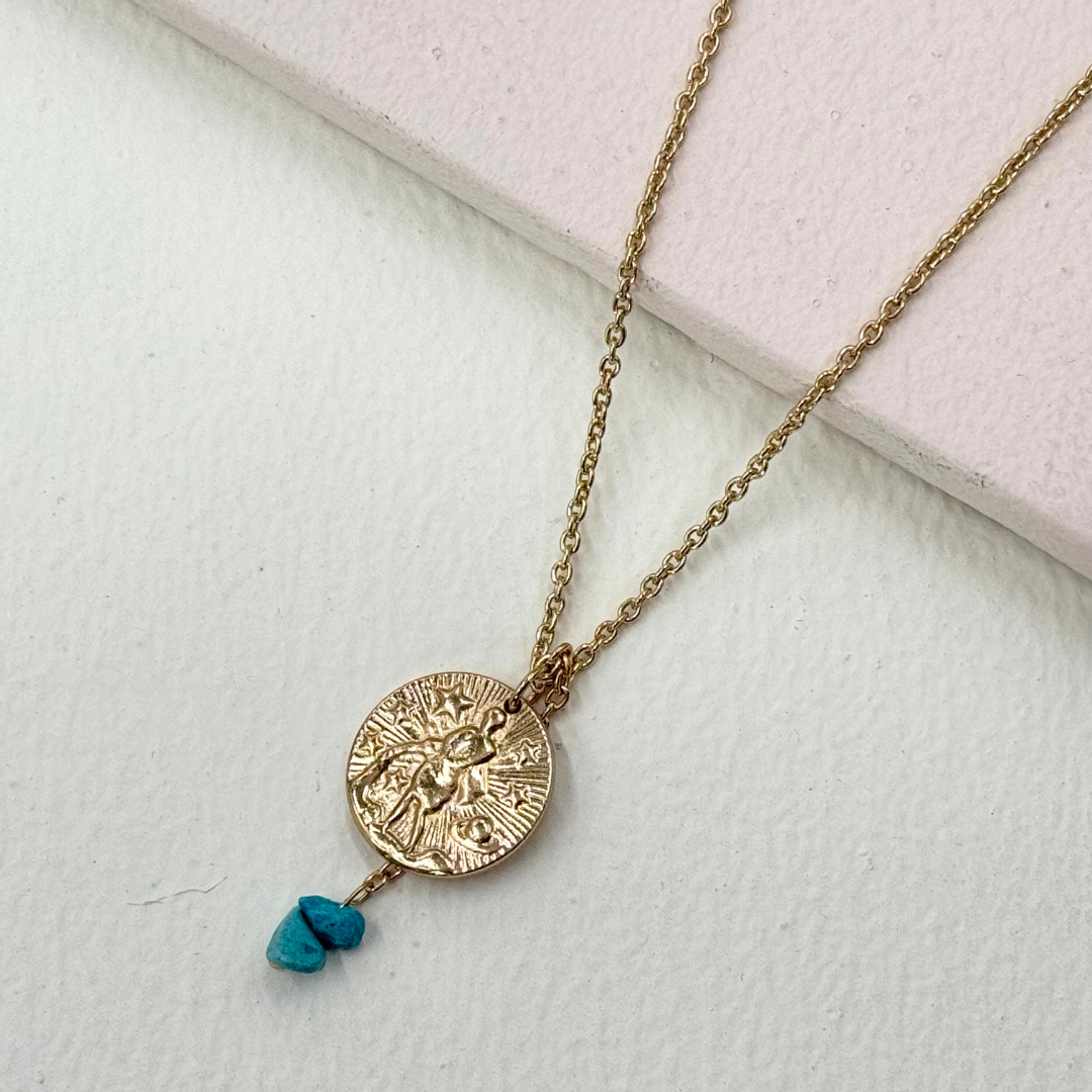 TFC Aquarius Zodiac Gold Plated Pendant Necklace