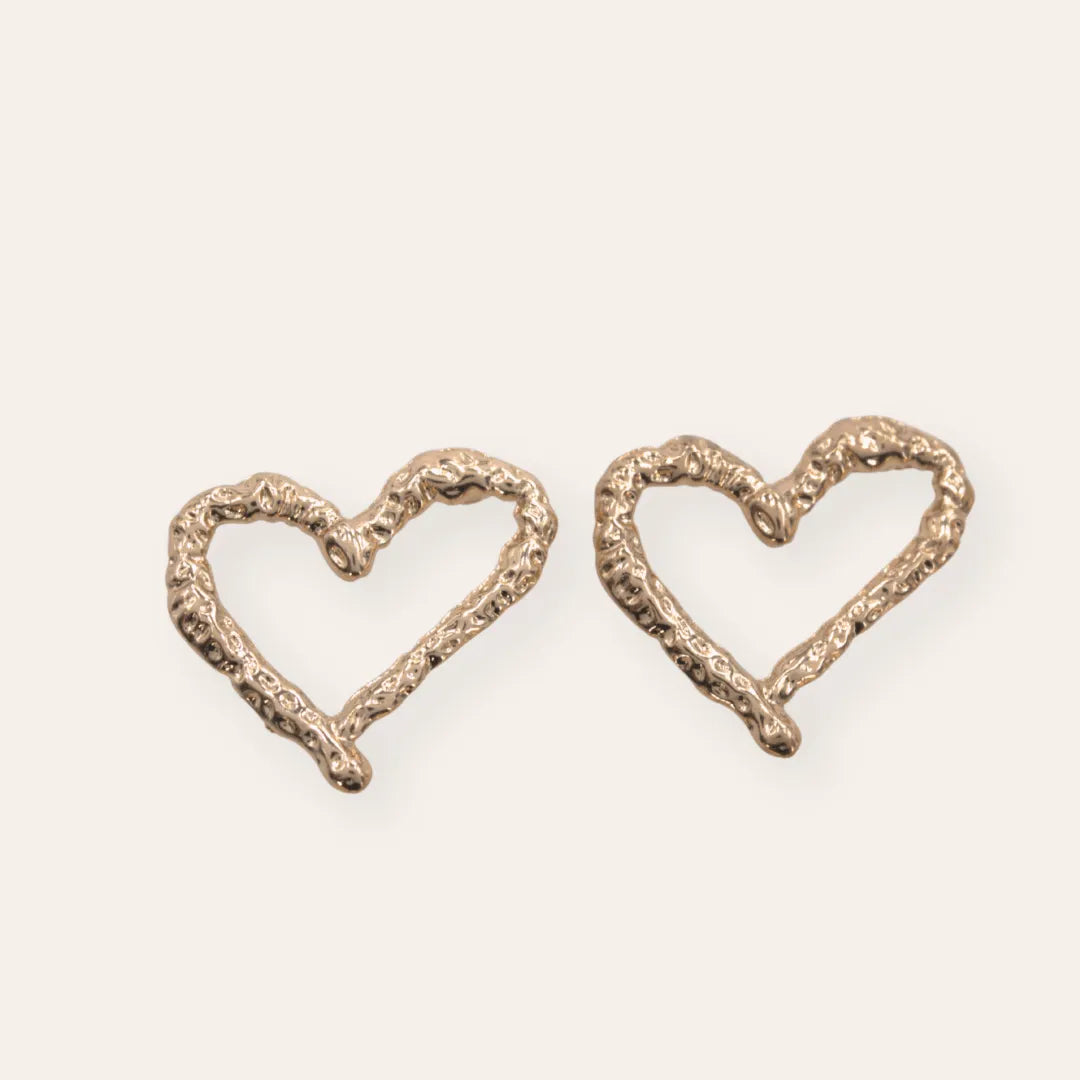 TFC Beaten Heart Gold Plated Stud Earrings