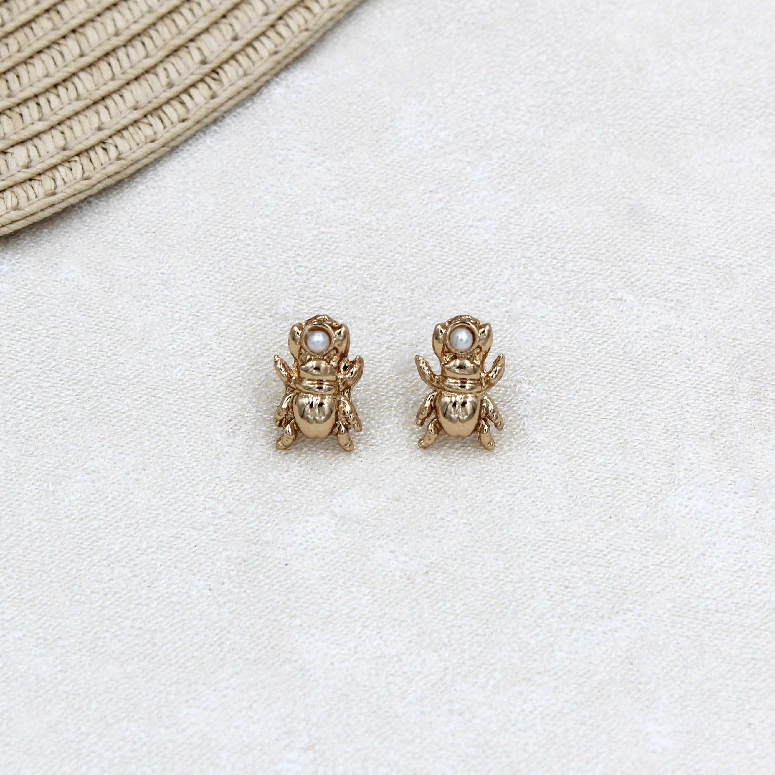 TFC Beetle Bug Pearl Gold Plated Stud Earrings-Discover daily wear gold earrings including stud earrings, hoop earrings, and pearl earrings, perfect as earrings for women and earrings for girls.Find the cheapest fashion jewellery which is anti-tarnish only at The Fun company