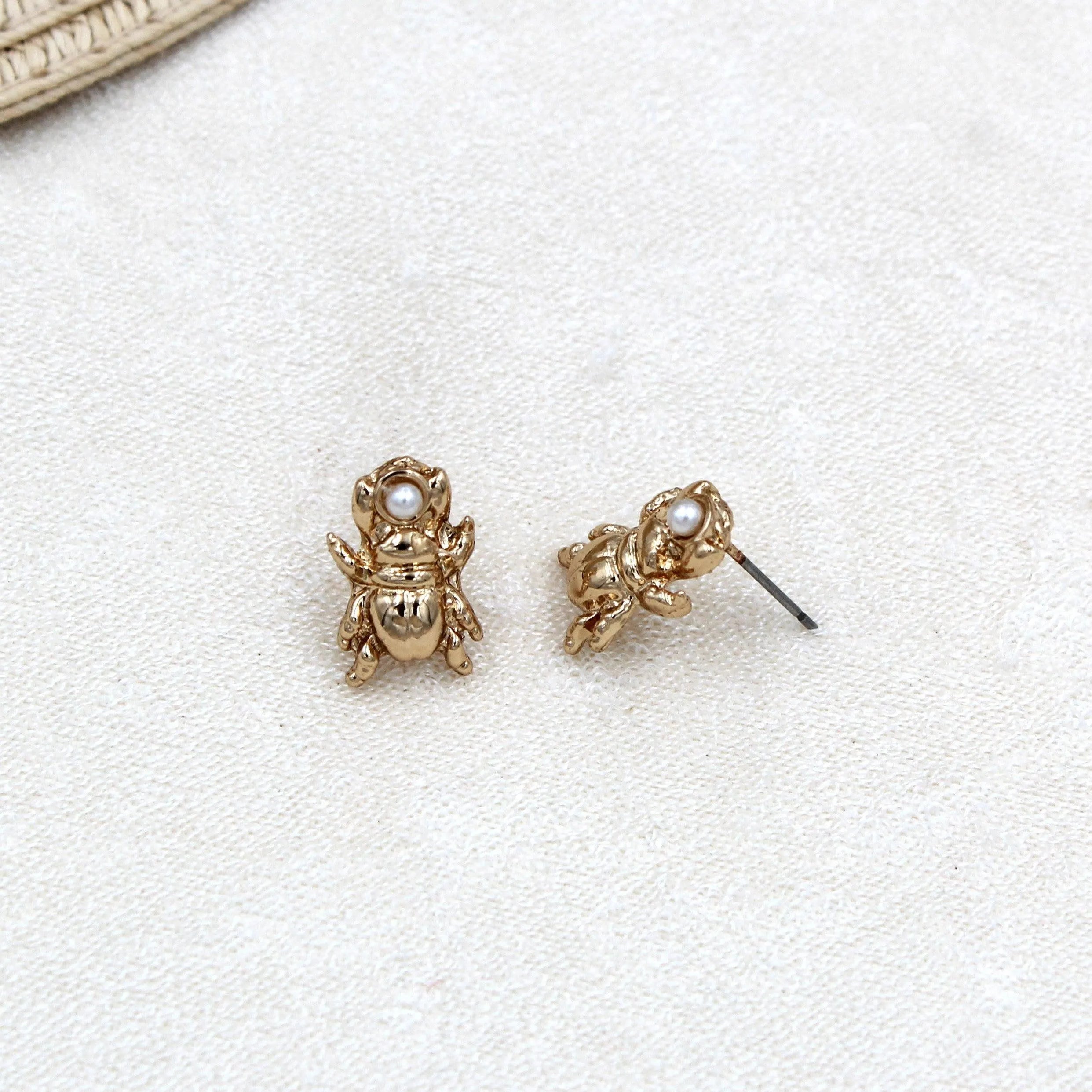 TFC Beetle Bug Pearl Gold Plated Stud Earrings-Discover daily wear gold earrings including stud earrings, hoop earrings, and pearl earrings, perfect as earrings for women and earrings for girls.Find the cheapest fashion jewellery which is anti-tarnish only at The Fun company